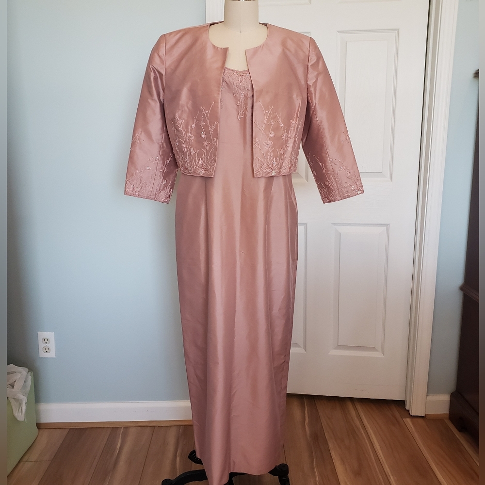 Elegant Pink Silk Dress & Embroidered Jacket, 16